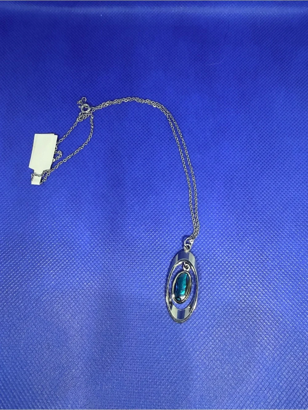 Silver Pendant Necklace with Teal Blue Oval Stone - Women Jewelry